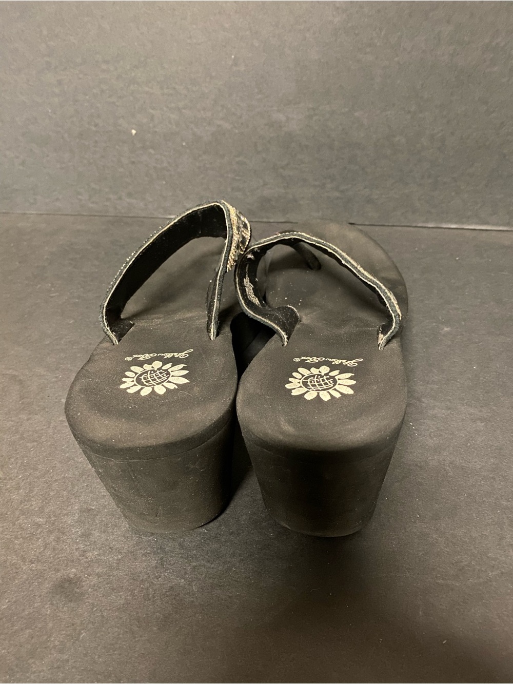 Yellow Box Black Jeweled Wedge Thong Sandal - Picture 4 of 4